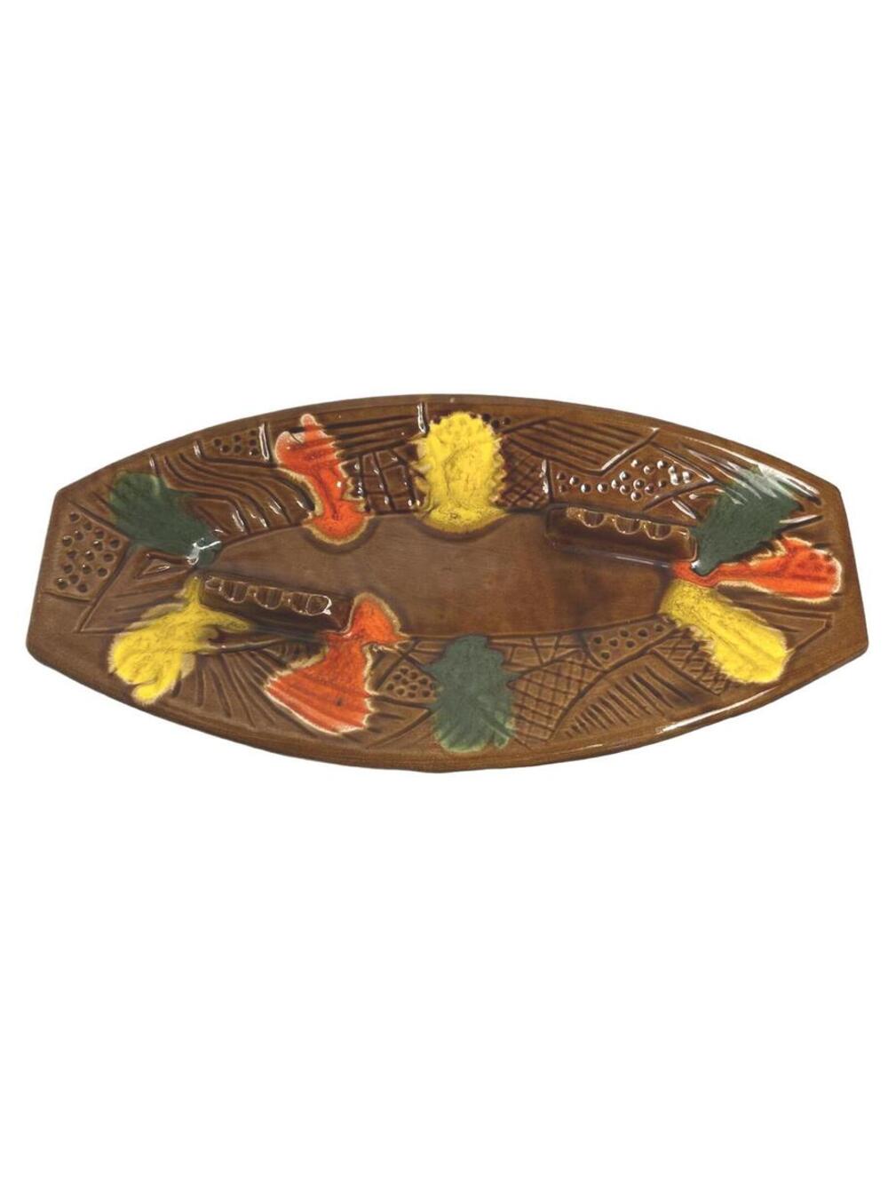 Vintage Ceramic Decorative Ashtray Tray with Multicolor Tassel Motif